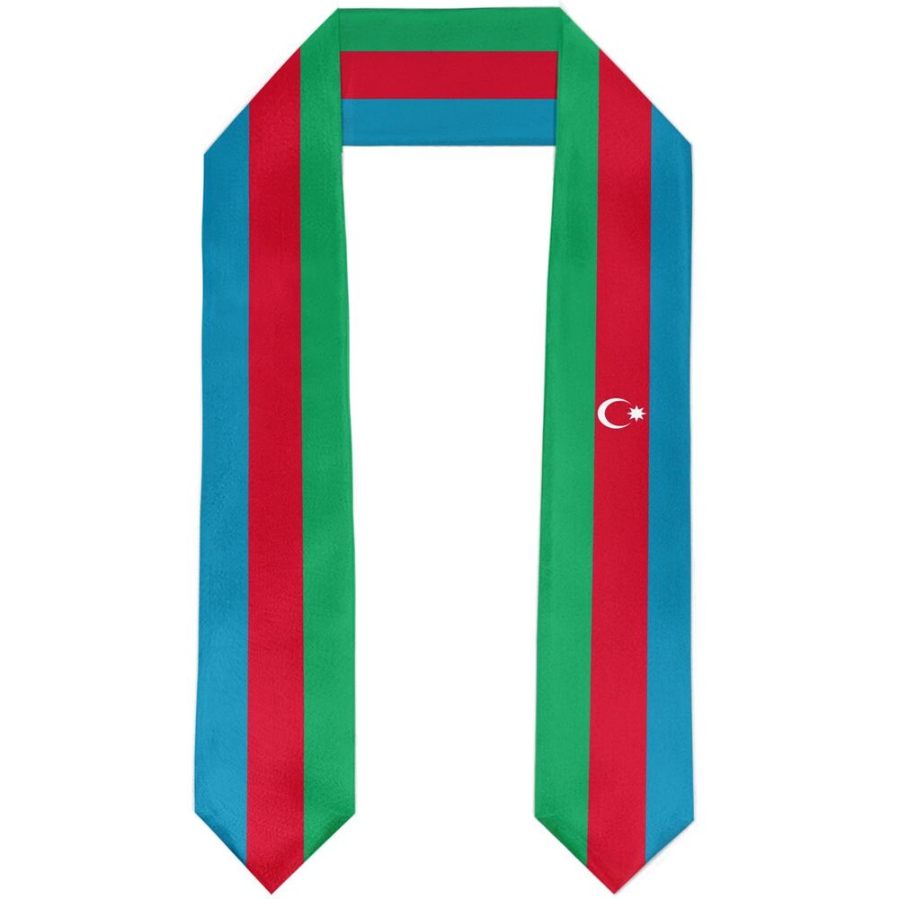 9667 Azerbaijan Flag Graduation Stole Satin Sash Scarf for Study Aboard
